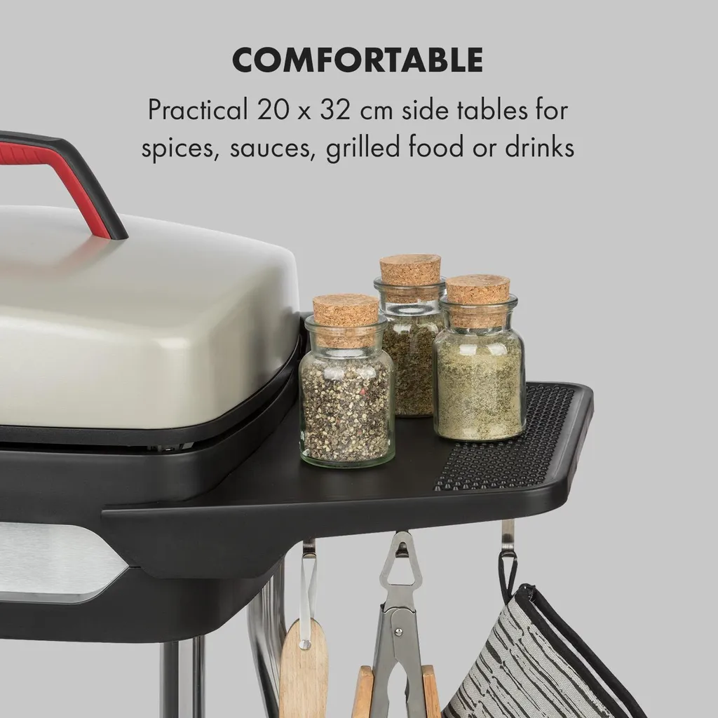 Klarstein Gatsby Elektrogrill Standgrill Tischgrill , Leistung: 2000 W , EasyGrill Concept , Grillfläche: 40 X 36 Cm / Aluminiumdruckguss / Antihaft / Grillhaube , Zwei Seitentische , Ablage Im Standfuß , Stufenloses Thermostat , Fettauffangschale , Beige / Schwarz 3 Klarstein Gatsby Elektrogrill Standgrill Tischgrill , Leistung: 2000 W , EasyGrill Concept , Grillfläche: 40 X 36 Cm / Aluminiumdruckguss / Antihaft / Grillhaube , Zwei Seitentische , Ablage Im Standfuß , Stufenloses Thermostat , Fettauffangschale , Beige / Schwarz – Bild 3