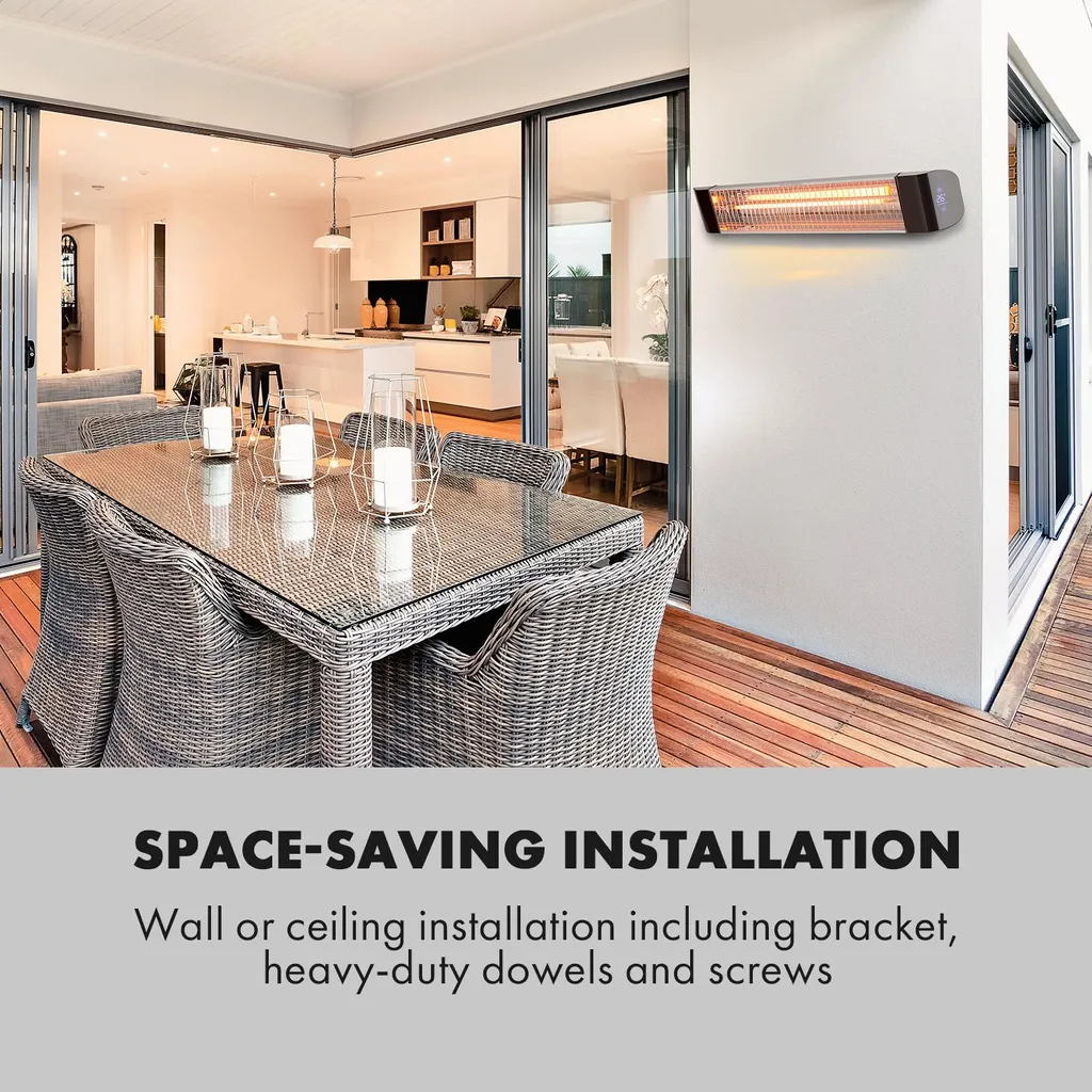 Klarstein Smartwave Infrarot-Heizstrahler Terrassenheizstrahler , IR ComfortHeat , Carbonfaserröhre , 2400 Watt , Thermostat , Appsteuerung , OpenWindow Detection , Indoor & Outdoor , IP65 , Wand- Oder Deckenmontage , Aluminiumgehäuse , Fernbedienung , Weiß 4 Klarstein Smartwave Infrarot-Heizstrahler Terrassenheizstrahler , IR ComfortHeat , Carbonfaserröhre , 2400 Watt , Thermostat , Appsteuerung , OpenWindow Detection , Indoor & Outdoor , IP65 , Wand- Oder Deckenmontage , Aluminiumgehäuse , Fernbedienung , Weiß – Bild 4