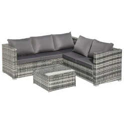 Merax Gartenlounge-Set Für 4-5 Personen, Gartenmöbel Set Polyrattan Sitzgruppe Balkonset Gartenlounge Mit Tisch Und Kissen Für Garten, Terasse Und Balkon, 181 X 181 X 66 Cm, Grau -Garten- & Gewächshäuser Geschäft 00939ea094a3816ecba85a9526f1c416