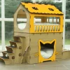 MyBamHomes Katzenhaus Mit Futterstation - Inklusive 2 X Edelstahl Futternapf + 2 X Kissen + Namensschild Mit Wunschname / Katzenbett Für Zwei Katzen | Katzenburg, Extra Groß, Haustierhäuser, Haustiermöbel, Katze, Katzenhütte, Katzenzubehör, Katzenkratzbaum, Katzenbaum, Katzen, Für Zuhause,