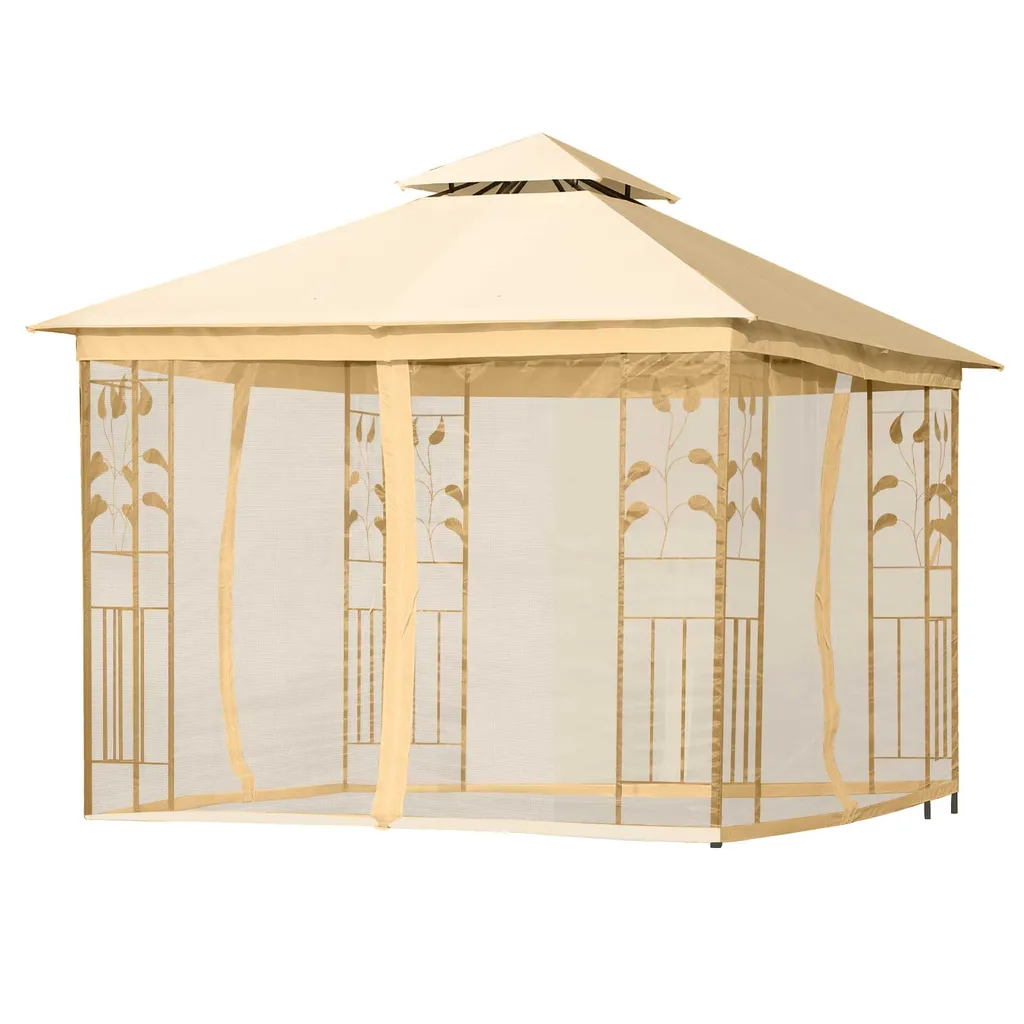 HOMCOM Outsunny Luxus Pavillon 3x3 M Gartenpavillon Mit Doppeldach Partyzelt Mit Seitenteilen Festzelt Gartenzelt Pagode Beige 5 HOMCOM Outsunny Luxus Pavillon 3x3 M Gartenpavillon Mit Doppeldach Partyzelt Mit Seitenteilen Festzelt Gartenzelt Pagode Beige – Bild 5
