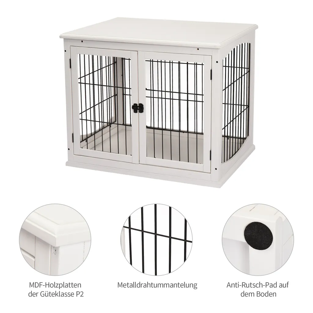 PawHut Hundehütte Hundehaus Transportbox Mit Tischoberfläche Kleintierkäfig Für Innen Hundebox Tierkäfig Haustier MDF Metall Weiß 81 X 58,5 X 66 Cm 7 PawHut Hundehütte Hundehaus Transportbox Mit Tischoberfläche Kleintierkäfig Für Innen Hundebox Tierkäfig Haustier MDF Metall Weiß 81 X 58,5 X 66 Cm – Bild 7