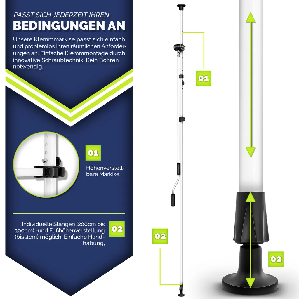 Tillvex Balkonmarkise 400 Cm Grau/Weiß Gelenkarm Markise Klemmmarkise Sonnenmarkise Balkon Ohne Bohren 2 Tillvex Balkonmarkise 400 Cm Grau/Weiß Gelenkarm Markise Klemmmarkise Sonnenmarkise Balkon Ohne Bohren – Bild 2