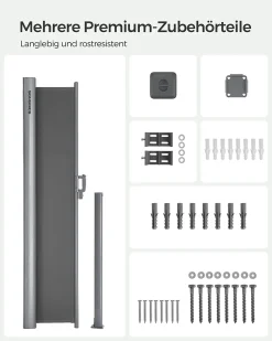 SONGMICS Alu Seitenmarkise 200 X 400 Cm 280 G/m² Ausziehbar Sichtschutz, Sonnenschutz Für Balkon & Terrasse Anthrazit GSA204G01 -Garten- & Gewächshäuser Geschäft 00eca1e1087aef4e930bb0b4aaaeaba5