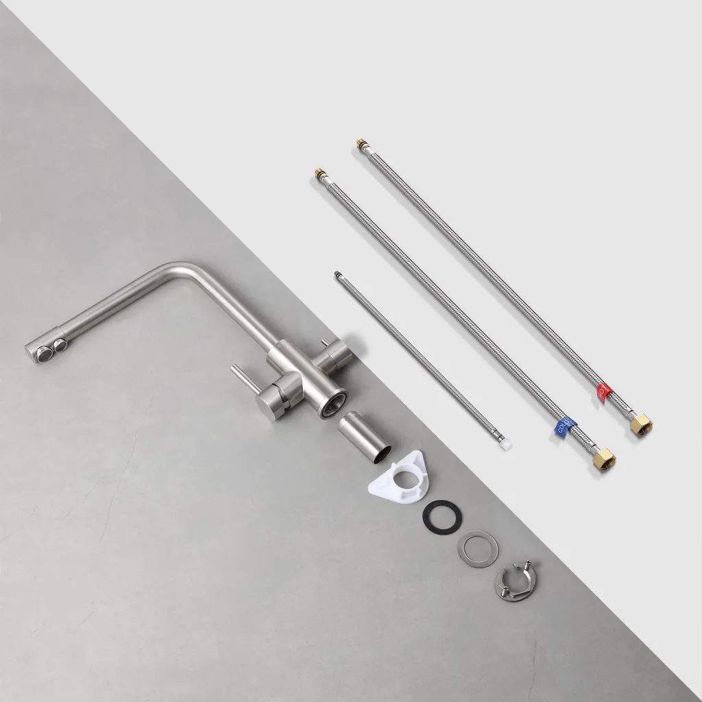 Cecipa 3 Wege Wasserhahn Küche, Küchenarmatur 360° Schwenkbar, Mischbatterie Küche Für Osmoseanlage, 3-in-1 Hochdruckarmatur, Trinkwasserhahn Mit 2 Hebel, Gebürstet Edelstahl 7 Cecipa 3 Wege Wasserhahn Küche, Küchenarmatur 360° Schwenkbar, Mischbatterie Küche Für Osmoseanlage, 3-in-1 Hochdruckarmatur, Trinkwasserhahn Mit 2 Hebel, Gebürstet Edelstahl – Bild 7