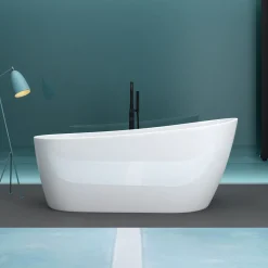 Mai & Mai Freistehende Acryl-Badewanne Oval Standbadewanne Weiß Inkl. Push-Open Ablaufgarnitur Breite 160cm V528