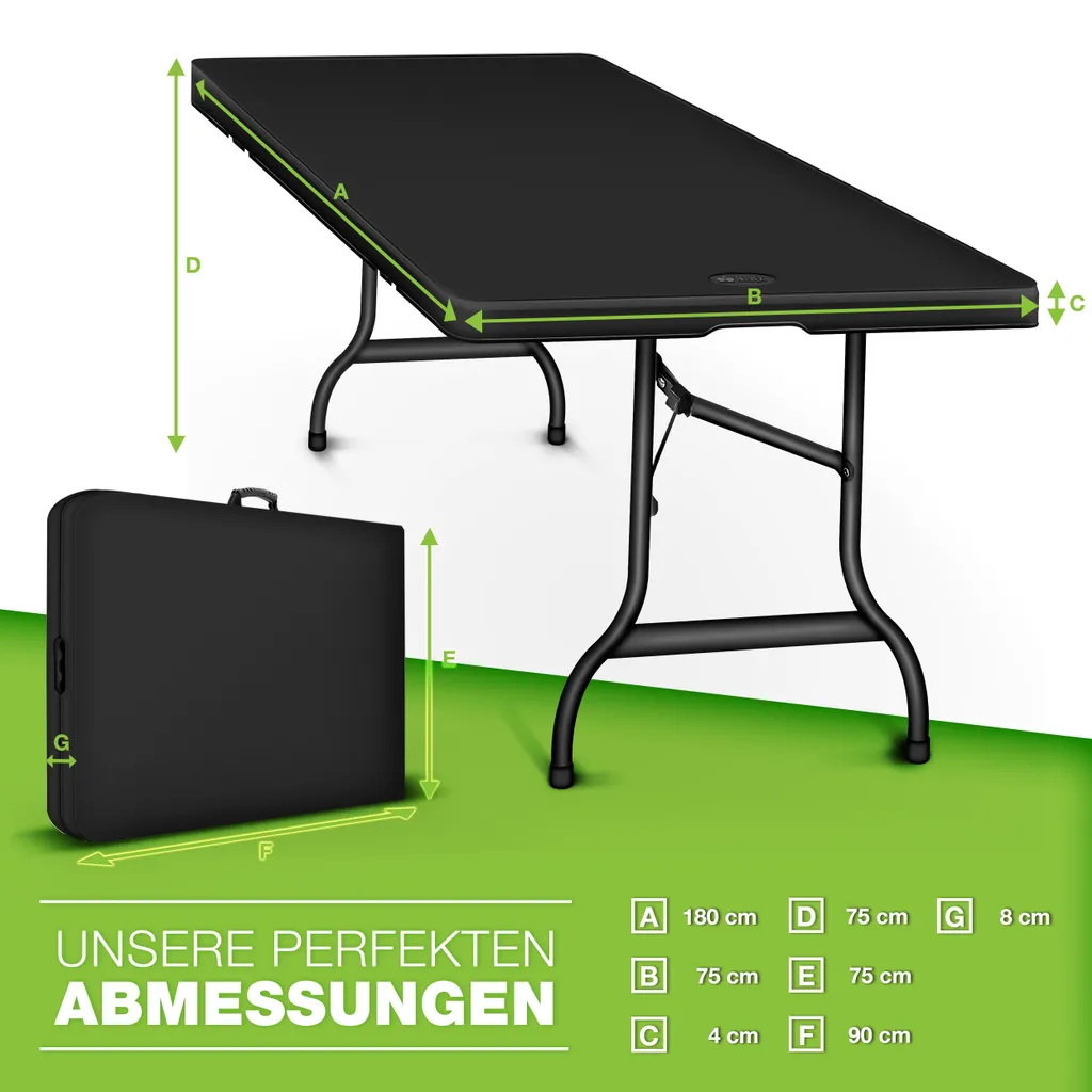 Tillvex Gartentisch 180x75cm Schwarz Klappbar Kunststoff | Buffettisch Mit Tragegriff | Klapptisch Für Garten Terrasse Und Balkon | Campingtisch 6 Personen 5 Tillvex Gartentisch 180x75cm Schwarz Klappbar Kunststoff | Buffettisch Mit Tragegriff | Klapptisch Für Garten Terrasse Und Balkon | Campingtisch 6 Personen – Bild 5