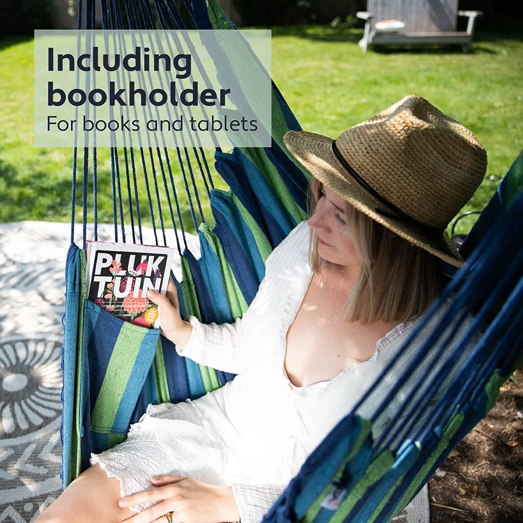 VITA5 Hängesessel Outdoor - Stabiler & Sicherer Hängestuhl - Stylischer Hängesessel Indoor - Schaukel Für Erwachsene & Kinder - Bequeme Boho Raumdeko - 250kg Tragkraft (Grün/Blau) 3 VITA5 Hängesessel Outdoor - Stabiler & Sicherer Hängestuhl - Stylischer Hängesessel Indoor - Schaukel Für Erwachsene & Kinder - Bequeme Boho Raumdeko - 250kg Tragkraft (Grün/Blau) – Bild 3