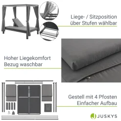 Juskys Doppel Loungebett Kreta - Gartenliege Für 2 Personen - Dach & Rückenlehne Verstellbar - Sonnenliege Für Terrasse, Garten & Balkon - Liege Grau -Garten- & Gewächshäuser Geschäft 022fd860d5d633a6214c1e44e590ddf0