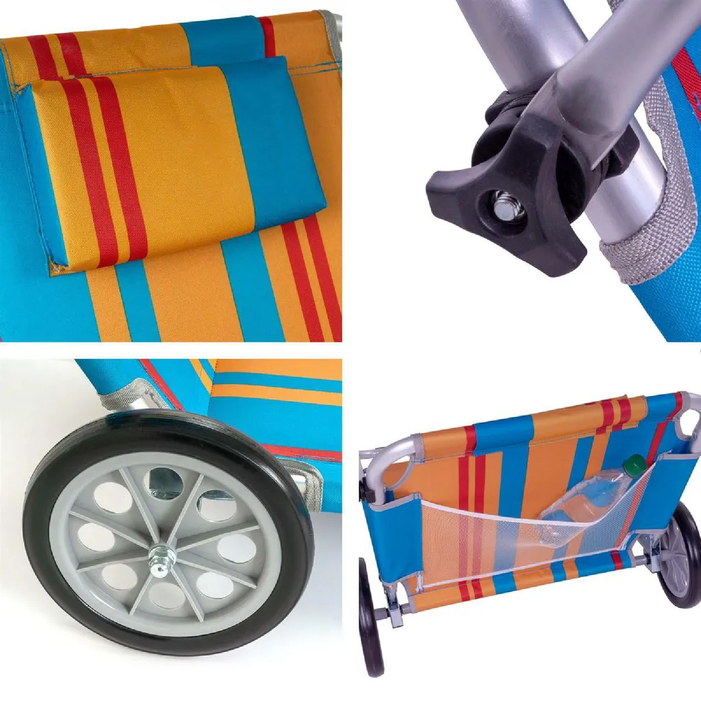 VCM Strandliege Sonnenliege Transportliege Gartenliege Mit Räder Und Sonnendach Bunt 2 VCM Strandliege Sonnenliege Transportliege Gartenliege Mit Räder Und Sonnendach Bunt – Bild 2