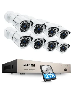 ZOSI 8CH 2K 5MP POE Überwachungskamea Set, 8X Netzwerk IP Kamera Überwachung Aussen Set Mit 2TB Festplatte, Bewegungserkennung, IR Nachtsicht