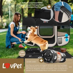LOVPET® Welpenlaufstall Tierlaufstall Faltbar Für Kleintiere Hunde, Katzen Inkl. Hundenapf Hundelaufstall Freigehege Oxfordgewebe Pop-up System Indoor & Outdoor, Farbe:Schwarz / Beige -Garten- & Gewächshäuser Geschäft 027377bca1c1e8a9283b365716124852