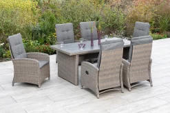 Merxx Gartenmöbelset "Atrani" 7tlg. - Aluminiumgestell Mit Kunststoffgeflecht Steinbeige, Inkl. Auflagen - 50405-277