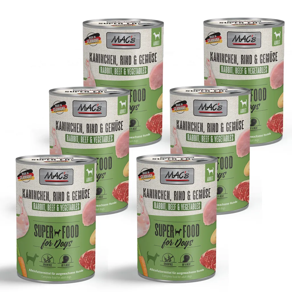 MAC's Dog Hundefutter Kaninchen, Rind & Gemüse Nassfutter Dosen 6x400g Getreidefrei 1 MAC's Dog Hundefutter Kaninchen, Rind & Gemüse Nassfutter Dosen 6x400g Getreidefrei