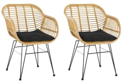 Möbilia Gartensessel 2er-Set Aus Polyrattan |inklusive Sitzkissen | B 58 X T 59 X H 80 Cm | Natur-schwarz | 10020007 | Serie GARTEN