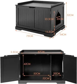 COSTWAY Katzenhaus Katzenhöhle mit Bett, Geschlossene Katzentoilette Mit Eingang, Haustierbox Haustierkiste Aus Holzstruktur, Großes Katzenklo Katzenschrank Für Katzen Hunde Haustier (Schwarz) 9 COSTWAY Katzenhaus Katzenhöhle mit Bett, Geschlossene Katzentoilette Mit Eingang, Haustierbox Haustierkiste Aus Holzstruktur, Großes Katzenklo Katzenschrank Für Katzen Hunde Haustier (Schwarz) -Garten- & Gewächshäuser Geschäft 0334d897c43e4d48ed05159450d5b83e