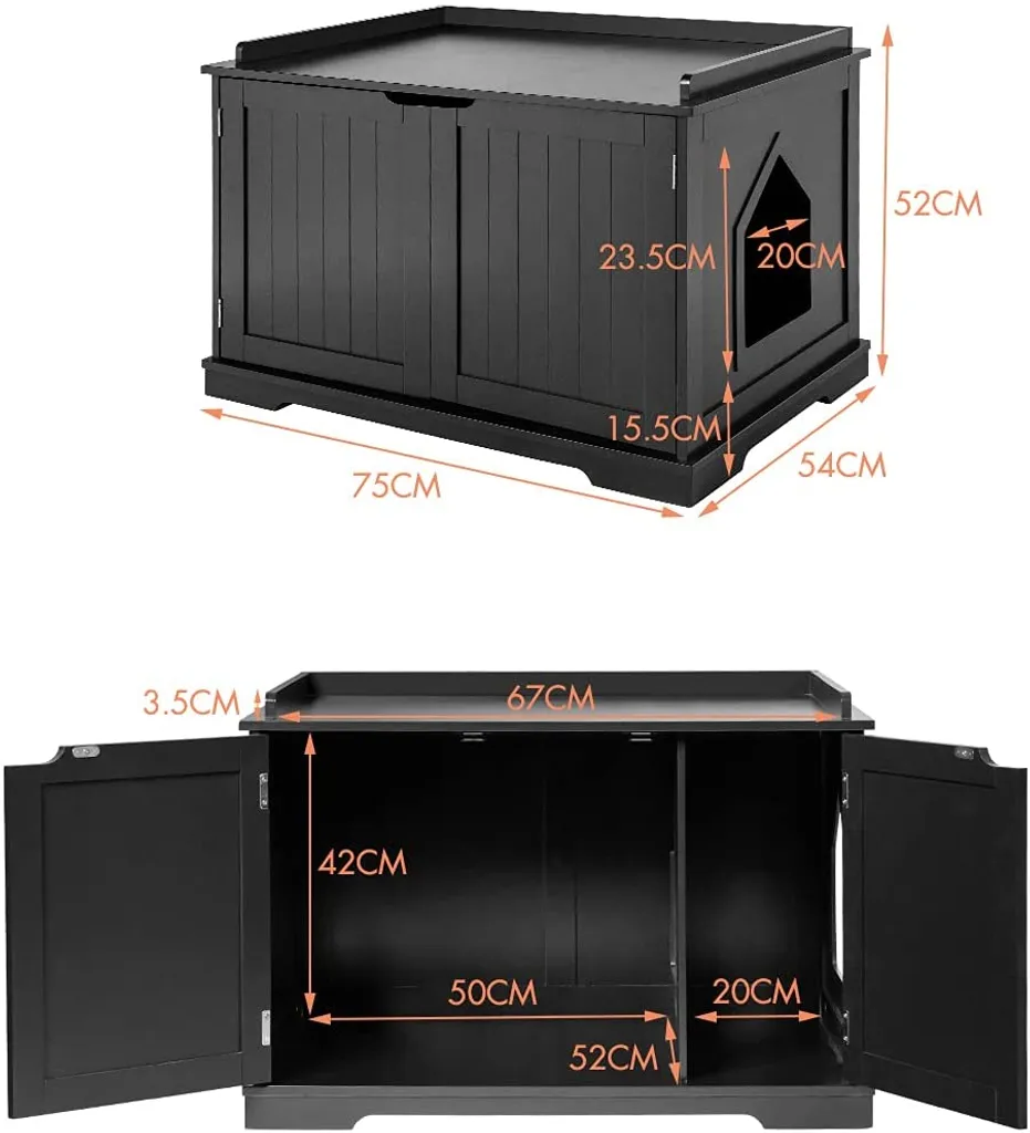 COSTWAY Katzenhaus Katzenhöhle mit Bett, Geschlossene Katzentoilette Mit Eingang, Haustierbox Haustierkiste Aus Holzstruktur, Großes Katzenklo Katzenschrank Für Katzen Hunde Haustier (Schwarz) 5 COSTWAY Katzenhaus Katzenhöhle mit Bett, Geschlossene Katzentoilette Mit Eingang, Haustierbox Haustierkiste Aus Holzstruktur, Großes Katzenklo Katzenschrank Für Katzen Hunde Haustier (Schwarz) – Bild 5