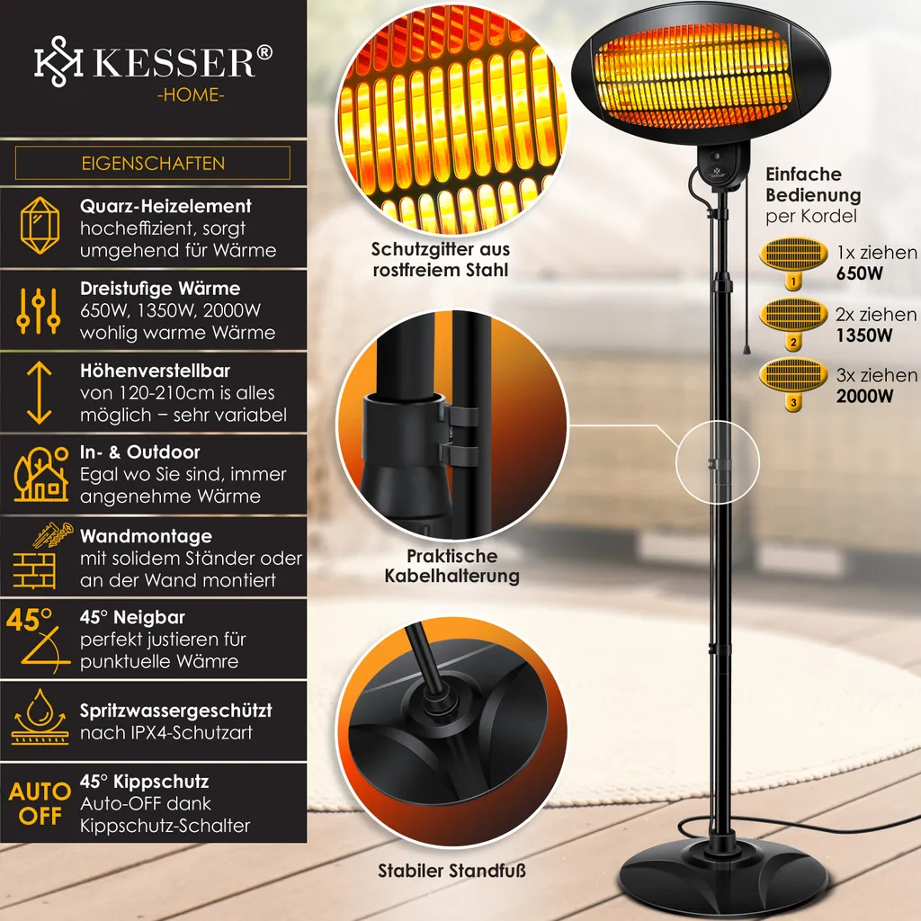 Kesser® 2000 Watt Infrarot Heizstrahler Standheizer Terrassenheizung Terrassen Strahler 2 Kesser® 2000 Watt Infrarot Heizstrahler Standheizer Terrassenheizung Terrassen Strahler – Bild 2