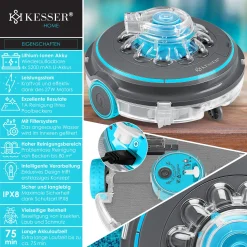 KESSER® Poolroboter Poolreiniger Akku Aqua-9000 Inkl. Transporttasche Pool Roboter Für Bis 80m² Pools, Li-Ion Akku Max. 75 Min, Kabellos Poolsauger Bodenreinigung Vollautomatisch Bodensauger, Farbe:Anthrazit 16 KESSER® Poolroboter Poolreiniger Akku Aqua-9000 Inkl. Transporttasche Pool Roboter Für Bis 80m² Pools, Li-Ion Akku Max. 75 Min, Kabellos Poolsauger Bodenreinigung Vollautomatisch Bodensauger, Farbe:Anthrazit -Garten- & Gewächshäuser Geschäft 038f768a12e1f1bf214e3842d4fe8bea