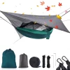 Topchances Camping Hängematte Mit Moskitonetz Und Tarp, Reise Zeltplane Für Outdoor,Wandern,Trekking (Grau+Dunkelgrün)