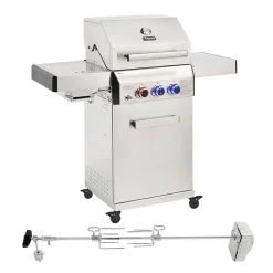 TAINO PLATINUM 2+1 Gasgrill Set Mit Drehspieß Edelstahl Sear-Burner Grillwagen Mit Rotisserie Motor Fleischspieß