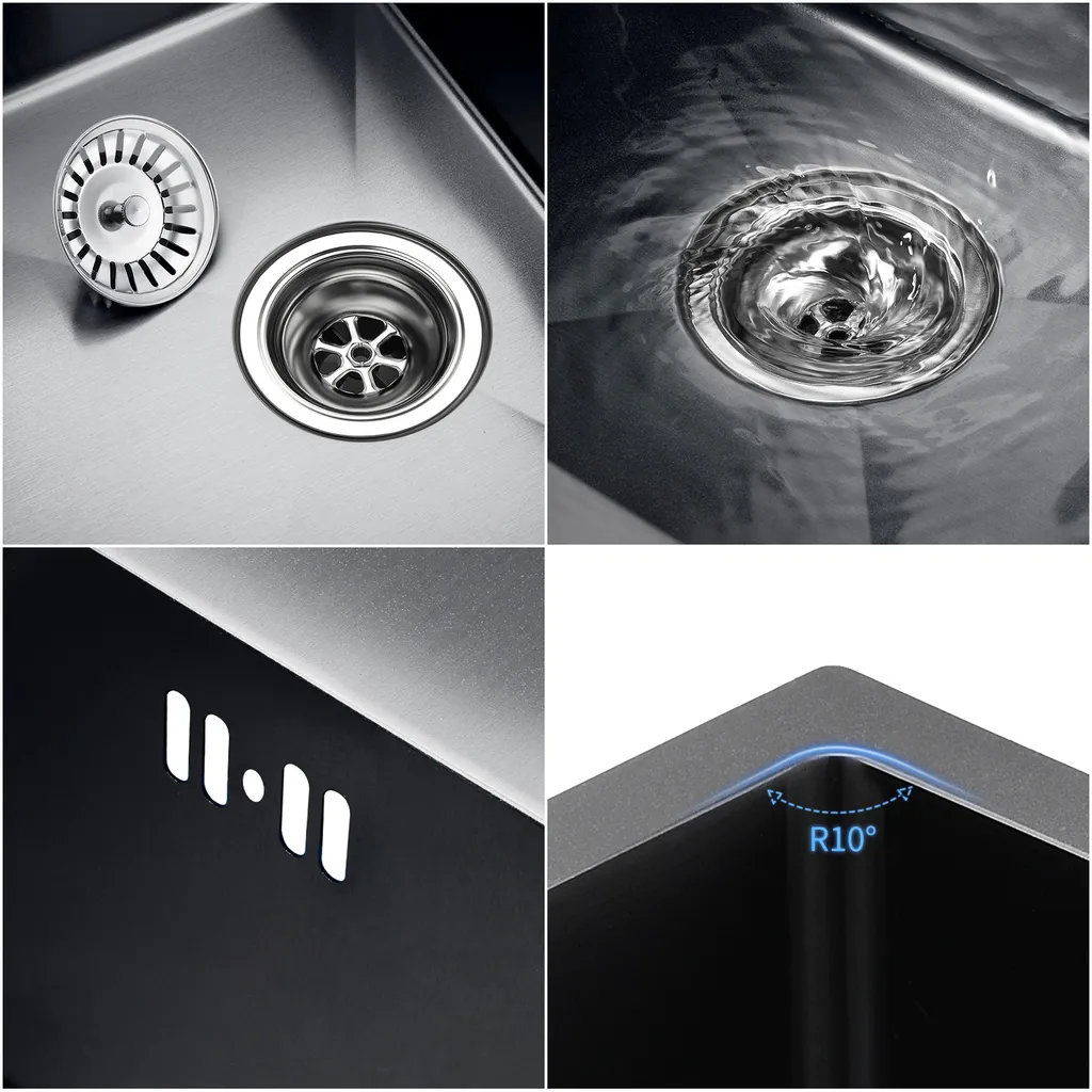 Auralum Rechteckige Küchenspüle 55 * 45CM, Edelstahl Einbau Spülbecken Ab 60er Unterschrank Inkl. Ablaufgarnitur, Schwarzgrau 3 Auralum Rechteckige Küchenspüle 55 * 45CM, Edelstahl Einbau Spülbecken Ab 60er Unterschrank Inkl. Ablaufgarnitur, Schwarzgrau – Bild 3