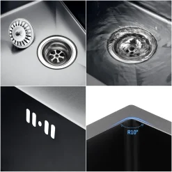 Auralum Edelstahl Küchenspüle Einbauspüle 55 × 45 CM + Schwarz Hochdruck Ausziehbar Küchenarmatur -Garten- & Gewächshäuser Geschäft 040d74764c9e7958ddfc493b6921545b 3