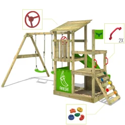 Wickey FATMOOSE Spielturm Klettergerüst FruityForest Mit Schaukel & Rutsche, Kletterturm Mit Sandkasten, Leiter & Spiel-Zubehör - Rot -Garten- & Gewächshäuser Geschäft 048cd936410e7bccd31d77600780e108