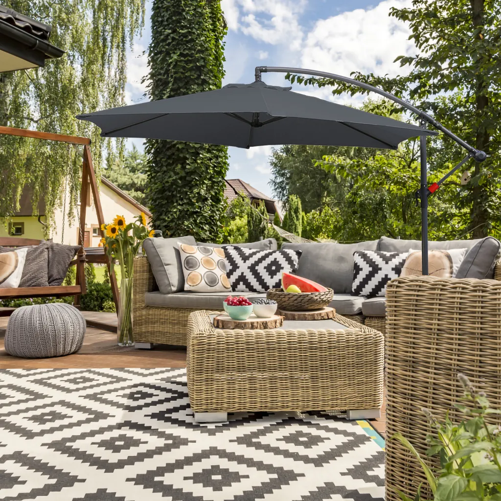 EINFEBEN Sonnenschirm Alu Ampelschirm ? 350cm Grau Gartenschirm Mit Staender, Hoehenverstellbar, Klappbar, UV-Schutz 40+ Diverse Farben Wasserabweisende Marktschirm 7 EINFEBEN Sonnenschirm Alu Ampelschirm ? 350cm Grau Gartenschirm Mit Staender, Hoehenverstellbar, Klappbar, UV-Schutz 40+ Diverse Farben Wasserabweisende Marktschirm – Bild 7