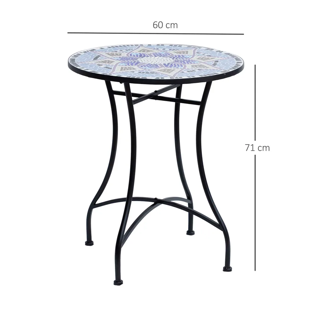 Outsunny Gartentisch Mosaiktisch Balkontisch Beistelltisch Seviertisch Rund Stahl + Keramik Blau + Weiß Ø60 X H71 Cm 3 Outsunny Gartentisch Mosaiktisch Balkontisch Beistelltisch Seviertisch Rund Stahl + Keramik Blau + Weiß Ø60 X H71 Cm – Bild 3