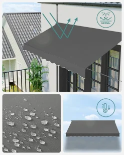 SONGMICS Balkonmarkise, 300 Cm, Alu-Klemmmarkise, 280 G/m² Polyester, Höhenverstellbar, Sonnenmarkise, Mit Handkurbel, Sonnenschutz, Für Balkon, Terrasse, Garten, Anthrazit GSA313G02 11 SONGMICS Balkonmarkise, 300 Cm, Alu-Klemmmarkise, 280 G/m² Polyester, Höhenverstellbar, Sonnenmarkise, Mit Handkurbel, Sonnenschutz, Für Balkon, Terrasse, Garten, Anthrazit GSA313G02 -Garten- & Gewächshäuser Geschäft 05468c634384c3e25d6599860a78e2b6