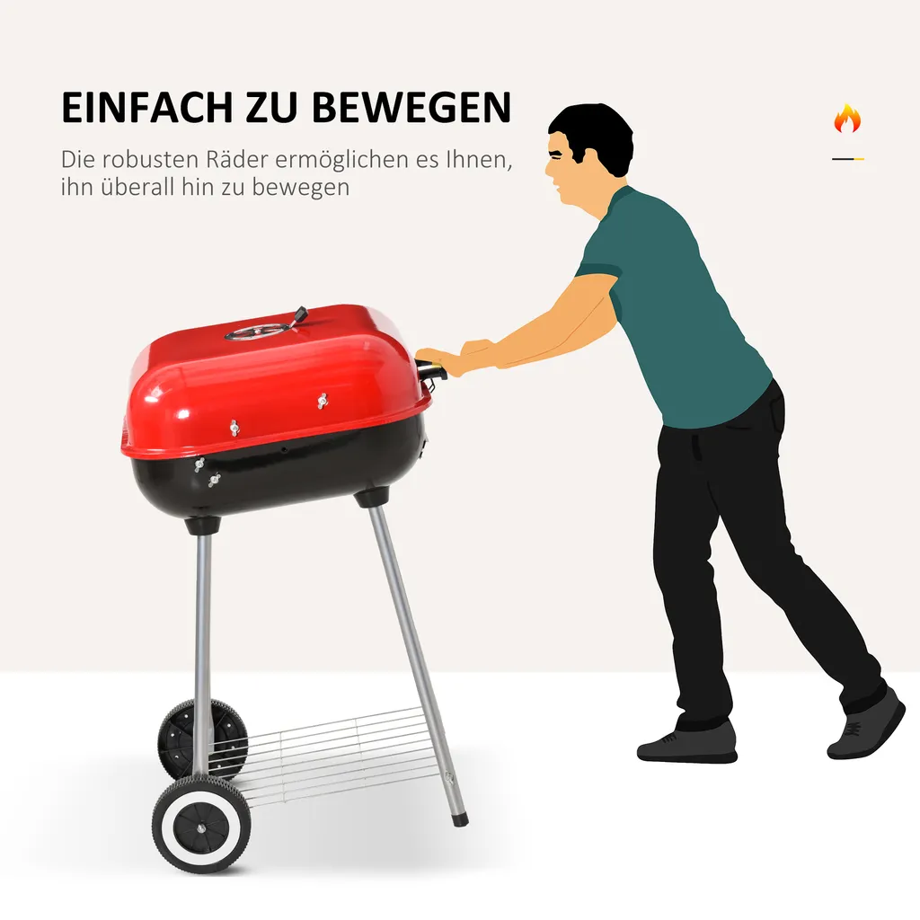 Outsunny Holzkohlegrill Grillwagen Kugelgrill Auf Rollen Ablage Mit Deckel BBQ Metall Rot 46 X 52,5 X 76cm 6 Outsunny Holzkohlegrill Grillwagen Kugelgrill Auf Rollen Ablage Mit Deckel BBQ Metall Rot 46 X 52,5 X 76cm – Bild 6