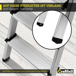 Craftfull Stehleiter CF-133B, Aluminium-Haushaltsleiter, Ablagefläche, Gummi-Standfüße, 3-6 Stufen (4 Stufen) -Garten- & Gewächshäuser Geschäft 05683c27e4d1569e3bc6a244e05e5382