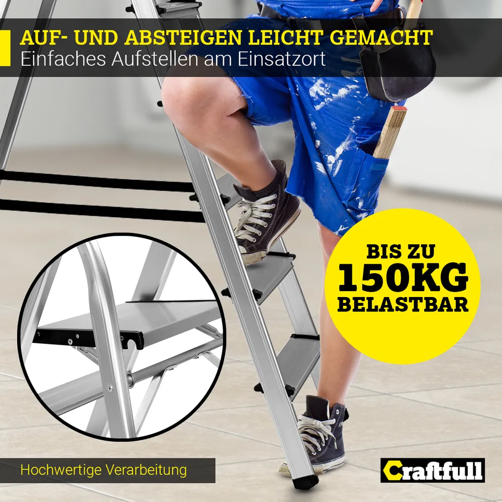 Craftfull Stehleiter CF-133B - Klappleiter - Aluminium Haushaltsleiter - Ablagefläche - Gummierte Standfüße - Mehrzweckleiter - 6 Stufen 8 Craftfull Stehleiter CF-133B - Klappleiter - Aluminium Haushaltsleiter - Ablagefläche - Gummierte Standfüße - Mehrzweckleiter - 6 Stufen – Bild 8