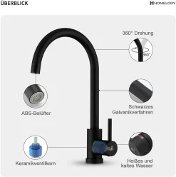 Homelody Wasserhahn Küche 360° Drehbar Niederdruck Küchenarmatur Niederdruck Mischbatterie Küche Armatur Edelstahl Spültischarmatur Für Spüle Boiler, Schwarz -Garten- & Gewächshäuser Geschäft 065a8702ef159c2445a5560f93b1a92c