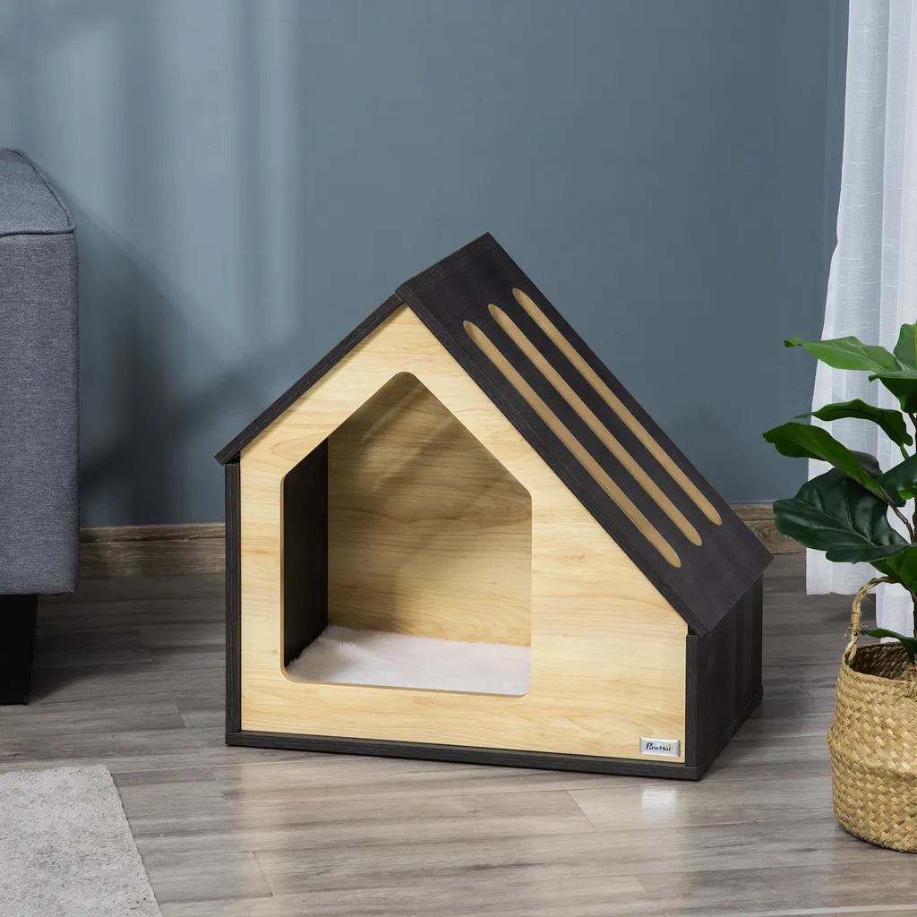Pawhut Hundehütte Aus Holz Indoor Katzenhöhle Katzenhaus Hundeschlafplatz Mit Kissen Hundehaus Hundehöhle Mit Schrägem Dach Für Kleine Hunde Bis 8 Kg 60 X 40 X 59,2 Cm 2 Pawhut Hundehütte Aus Holz Indoor Katzenhöhle Katzenhaus Hundeschlafplatz Mit Kissen Hundehaus Hundehöhle Mit Schrägem Dach Für Kleine Hunde Bis 8 Kg 60 X 40 X 59,2 Cm – Bild 2