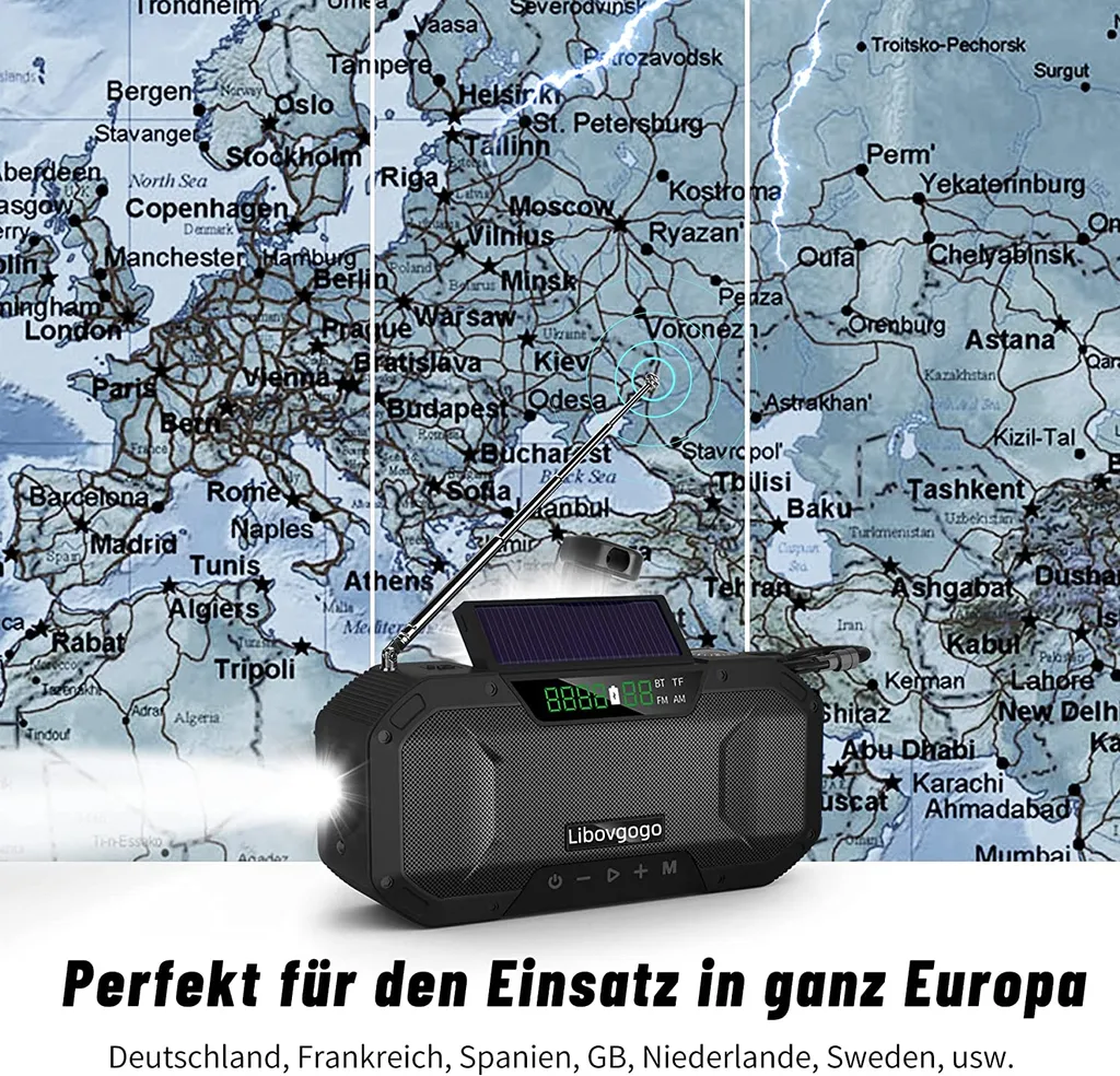 Mmgoqqt Kurbelradio Tragbares Solarradio Notfall-AM-FM-Radio Mit USB-Telefonladefunktion, LED-Taschenlampe Und 5000-mAh-Akku Für Outdoor-Camping,blau 4 Mmgoqqt Kurbelradio Tragbares Solarradio Notfall-AM-FM-Radio Mit USB-Telefonladefunktion, LED-Taschenlampe Und 5000-mAh-Akku Für Outdoor-Camping,blau – Bild 4