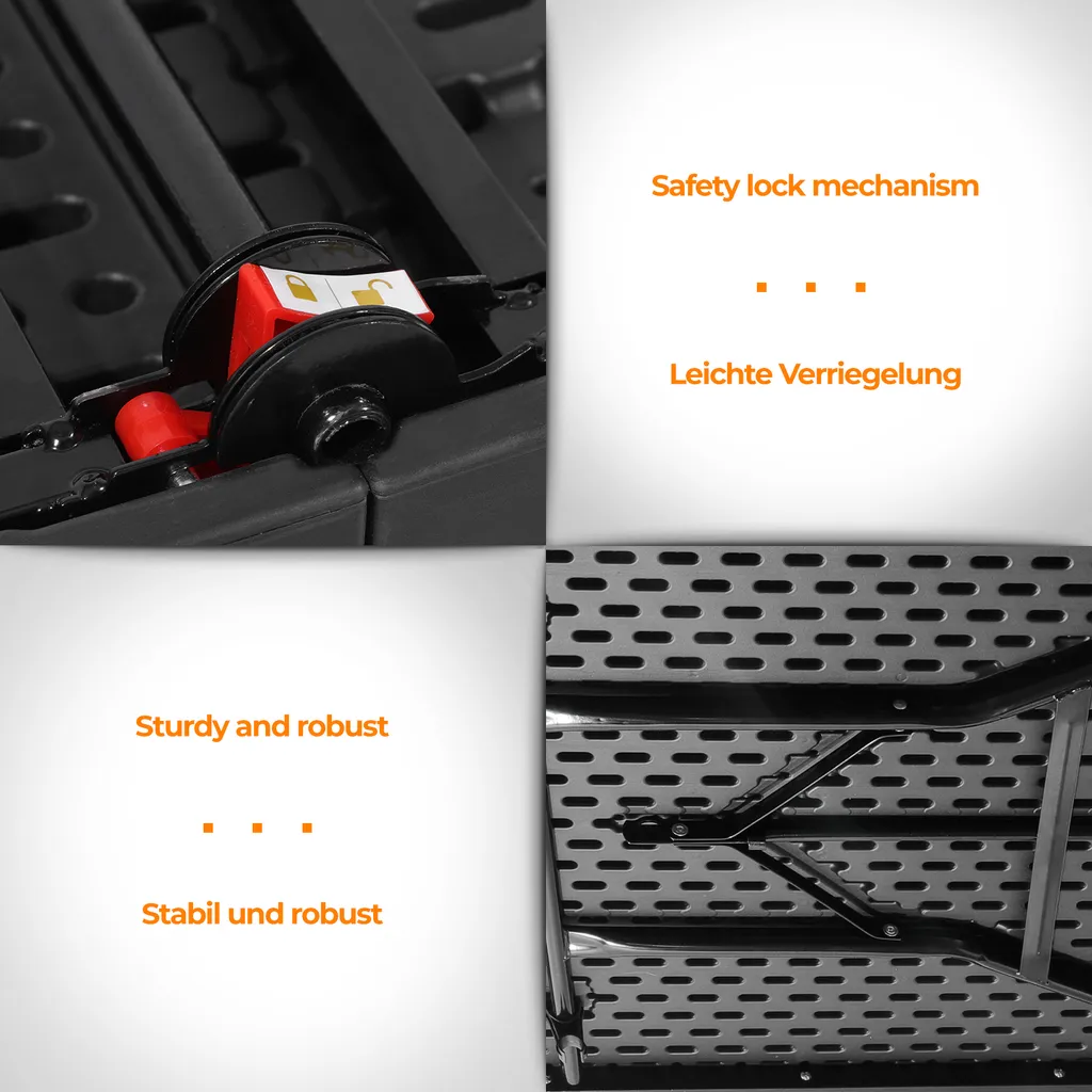 Jago® Klapptisch - 183 Cm Lang, Für 8 Personen, Klappbar, Tragbar, Platzsparend, Outdoor/Indoor, Für Garten, Camping, Bis 150 Kg, Schwarz - Buffettisch, Campingtisch, Koffertisch, Gartentisch 4 Jago® Klapptisch - 183 Cm Lang, Für 8 Personen, Klappbar, Tragbar, Platzsparend, Outdoor/Indoor, Für Garten, Camping, Bis 150 Kg, Schwarz - Buffettisch, Campingtisch, Koffertisch, Gartentisch – Bild 4