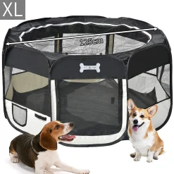 Mucola Welpenlaufstall Schwarz Faltbar Welpenauslauf Tierlaufstall Gehege Hunde Hasen