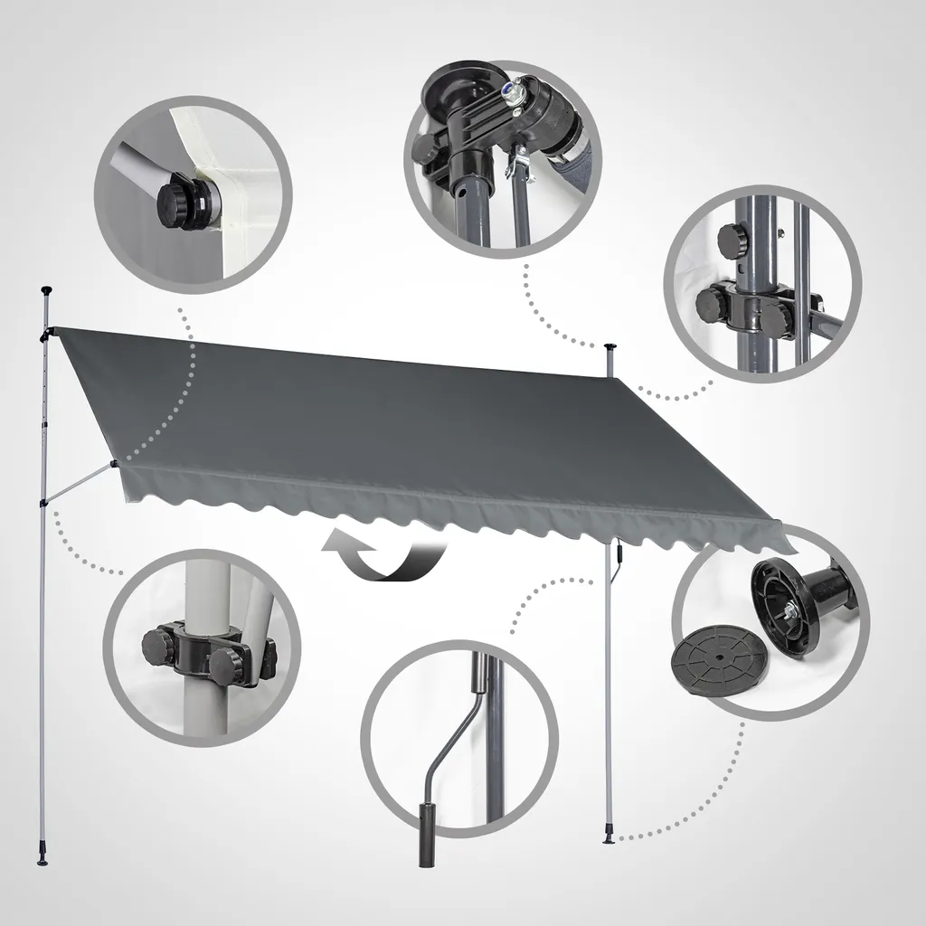 FF Europe Jago® Klemmmarkise - 300/350/400x80cm, Höhenverstellbar, Kurbel, Wasserabweisend, UV-Schutz, Terrasse, Sonnenschutz, Farbwahl - Balkon, Sonnenmarkise, Terrassenmarkise (350 X 80 Cm, Anthrazit) 7 FF Europe Jago® Klemmmarkise - 300/350/400x80cm, Höhenverstellbar, Kurbel, Wasserabweisend, UV-Schutz, Terrasse, Sonnenschutz, Farbwahl - Balkon, Sonnenmarkise, Terrassenmarkise (350 X 80 Cm, Anthrazit) – Bild 7
