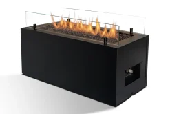 Planika Rio Gas Feuerstelle, Schwarz, Außenkamin, Outdoor, Rechteckig, Mit Glaskieselsteinen - Wetterfest, Terrassenheizung, Gasofen, Für Garten & Patio