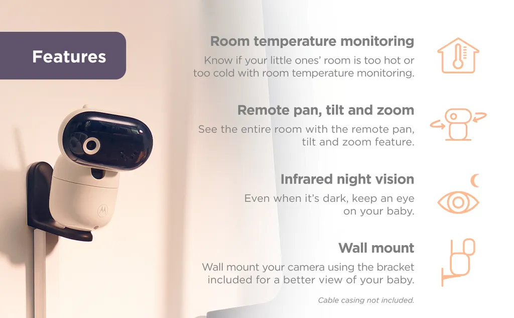 Motorola Babyphone Mit Kamera PIP1610 HD Con - Zwei-Wege-Kommunikation - 24-Stunden-Überwachung - 300 M Reichweite - Weiß 3 Motorola Babyphone Mit Kamera PIP1610 HD Con - Zwei-Wege-Kommunikation - 24-Stunden-Überwachung - 300 M Reichweite - Weiß – Bild 3