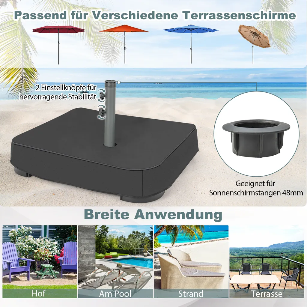 COSTWAY Sonnenschirmständer Mit Sandsäcken (90 Kg Füllkapazität), 2 Feststellknöpfen, Sonnenschirm Ständer Befüllbar, Schirmständer Marktschirmständer Für Terrasse, Garten 4 COSTWAY Sonnenschirmständer Mit Sandsäcken (90 Kg Füllkapazität), 2 Feststellknöpfen, Sonnenschirm Ständer Befüllbar, Schirmständer Marktschirmständer Für Terrasse, Garten – Bild 4