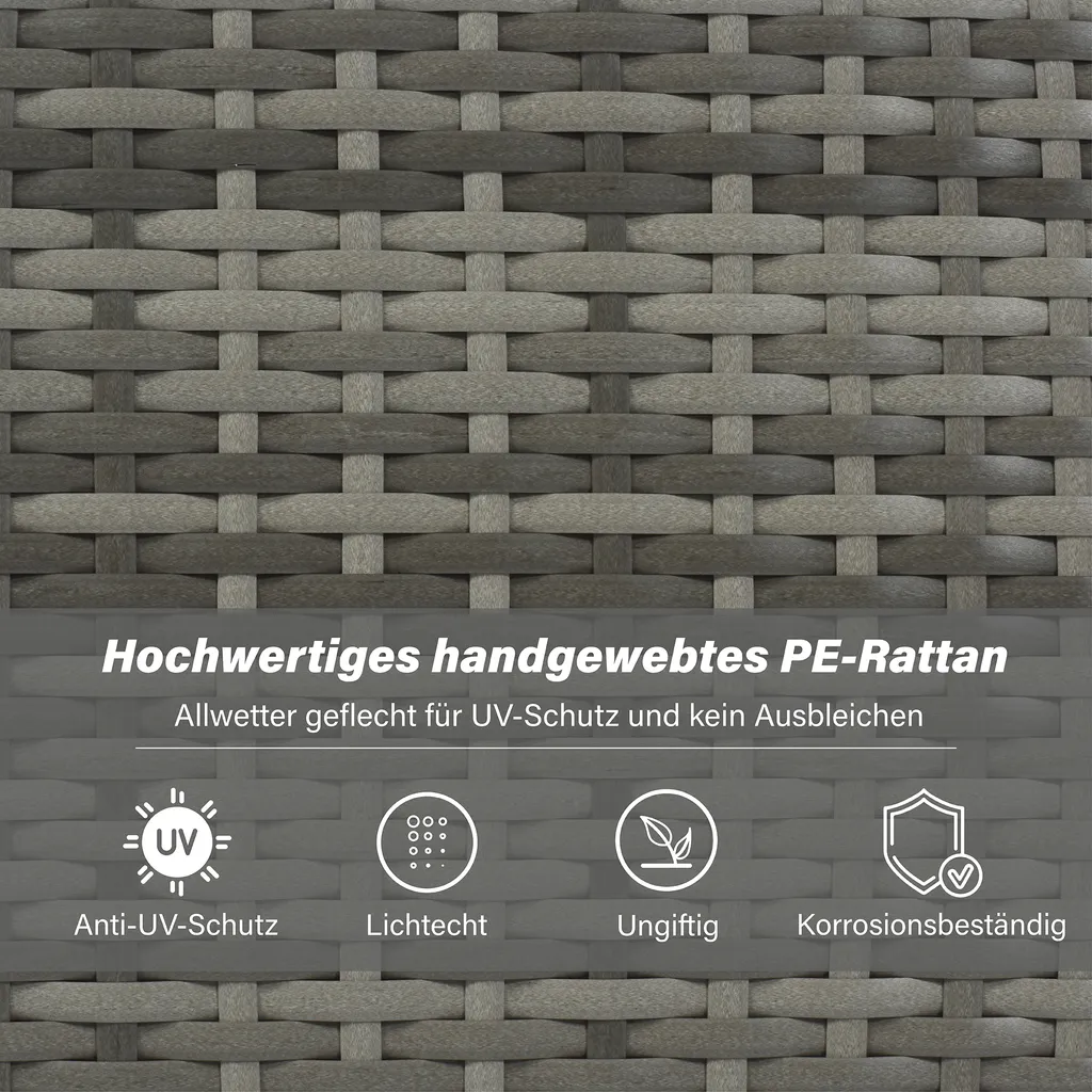 Merax Gartenlounge-Set Polyrattan Lounge Für 9 Personen, 5er Ecksofa, 1xTisch Mit Glas, 4x Hocker Mit Kissen, Gartenmöbel Set Balkonset, Grau 5 Merax Gartenlounge-Set Polyrattan Lounge Für 9 Personen, 5er Ecksofa, 1xTisch Mit Glas, 4x Hocker Mit Kissen, Gartenmöbel Set Balkonset, Grau – Bild 5