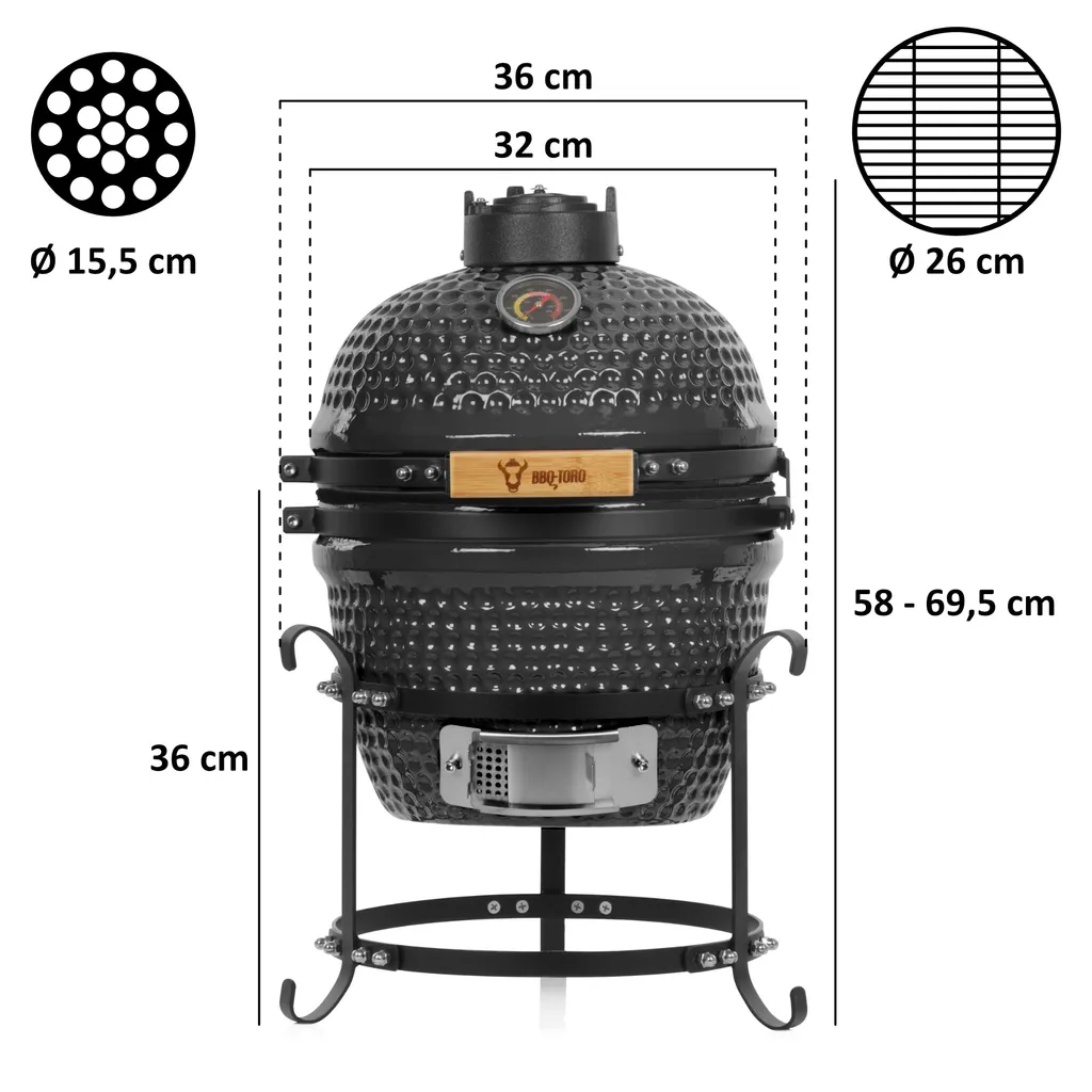BBQ-Toro Kamado Grill Holzkohlegrill Ø 32 Cm "HAIIRO" Mit Gusseisenrost Und Thermometer, Grau 2 BBQ-Toro Kamado Grill Holzkohlegrill Ø 32 Cm "HAIIRO" Mit Gusseisenrost Und Thermometer, Grau – Bild 2