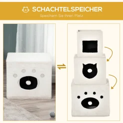 PawHut Kratztonne Für Katzen Katzenkratzbaum 3 Ebenen Katzenbaum Kletterbaum Für Katzen Katzenmöbel Sisal Plüsch Cremeweiß 48 X 48 X 109 Cm