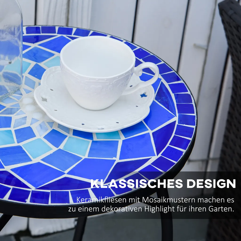 HOMCOM Outsunny Ø35,5 Cm Beistelltisch Gartentisch Wetterfest Mosaik Eisen Blau+Weiß 4 HOMCOM Outsunny Ø35,5 Cm Beistelltisch Gartentisch Wetterfest Mosaik Eisen Blau+Weiß – Bild 4