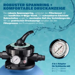 Monzana Sandfilteranlage 4,5 M³/h Inkl. 320g Filterbälle 2in1 Adapter Ø32mm – 38mm 4 Wege Ventil Sandfilterpumpe Filteranlage Poolfilter 12 Monzana Sandfilteranlage 4,5 M³/h Inkl. 320g Filterbälle 2in1 Adapter Ø32mm – 38mm 4 Wege Ventil Sandfilterpumpe Filteranlage Poolfilter -Garten- & Gewächshäuser Geschäft 0910634b03397e9807a77eeb06d79580