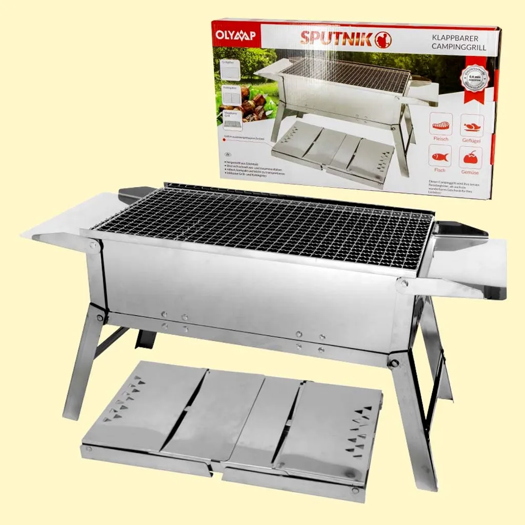 Olymp Handels GmbH Mangal Edelstahl Schaschlik Grill Sputnik Klappbarer Campinggrill 2 Olymp Handels GmbH Mangal Edelstahl Schaschlik Grill Sputnik Klappbarer Campinggrill – Bild 2