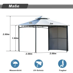 Flieks Pavillon 3x3 Wasserdicht, Gartenpavillon Grillpavillon Mit Seitenwand, Dach Und Pulverbeschichteter Stahl Partyzelt 12 Flieks Pavillon 3x3 Wasserdicht, Gartenpavillon Grillpavillon Mit Seitenwand, Dach Und Pulverbeschichteter Stahl Partyzelt -Garten- & Gewächshäuser Geschäft 095721b7ba8ad9e4368a92124d9a2158